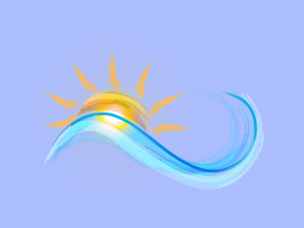 Logo Sol Ondas Azuis Oceano Praia Redemoinho Aquarela Vetor Web — Vetor de Stock