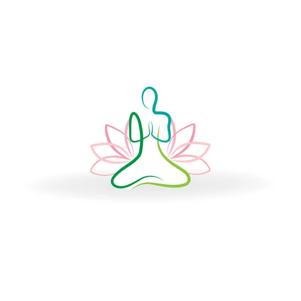 Yoga Man Lotus Bloem Logo Creatieve Lijn Kunst Vector Web — Stockvector