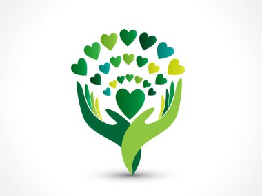 Logo ağacı elleri ve kalpleri ekoloji sembolü vektör resmi grafik tasarımı yaratıcı tasarım