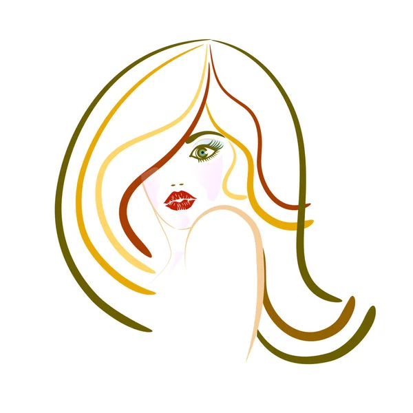 美しい女性の顔セクシーな女の子のシルエット化粧品サロンビジネスIdカードラインアートスケッチロゴベクトル画像デザイン — ストックベクタ