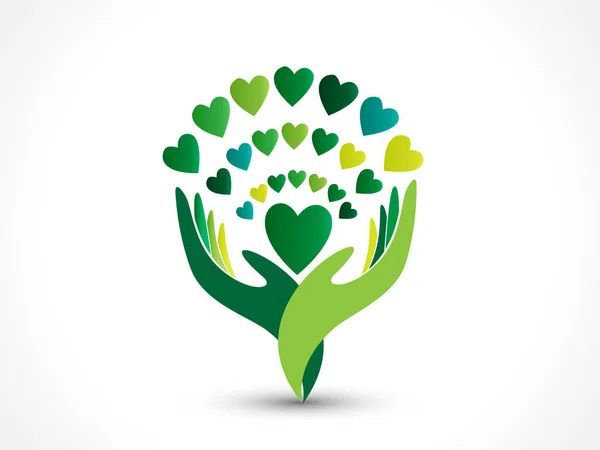 Logo Albero Mani Cuori Ecologia Simbolo Icona Vettore Immagine Grafica — Vettoriale Stock