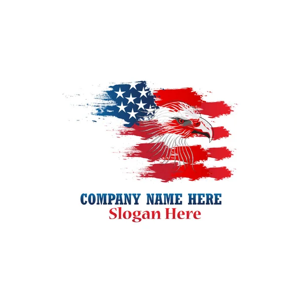 Logo Watercolor Usa Grunge Wavy Flag Bald Eagle Head Beautiful — Stock Vector