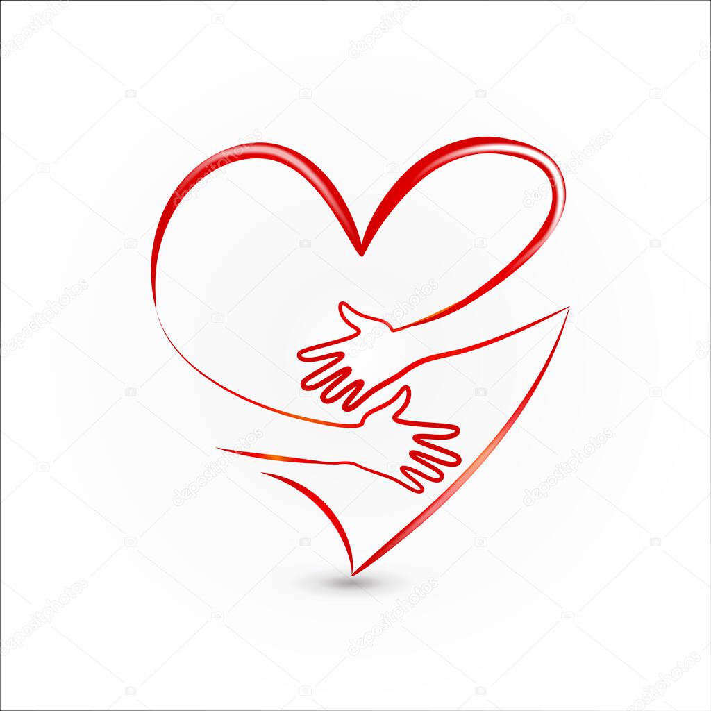 Handshake in a love heart logo agreement concept line art simple vector web image template graphic design illustration