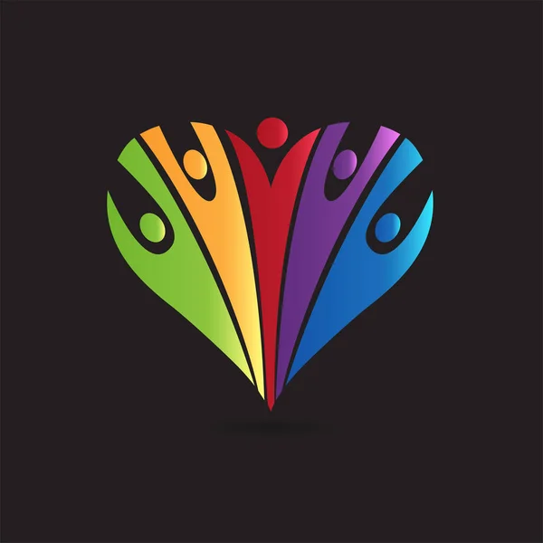 Logotipo Amor Coração Equipe Otimista Família Caridade Voluntária Amizade Pessoas — Vetor de Stock