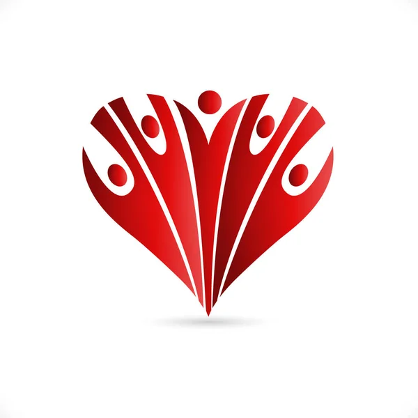 Logo Amor Corazón Equipo Optimista Caridad Voluntariado Amistad Personas Icono — Vector de stock