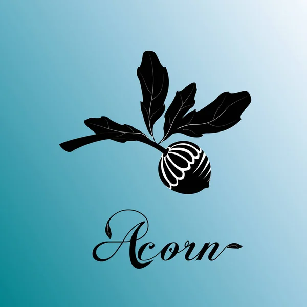 Acorn Branche Chêne Avec Glands Lettrage Mot Texte Invitation Carte — Image vectorielle