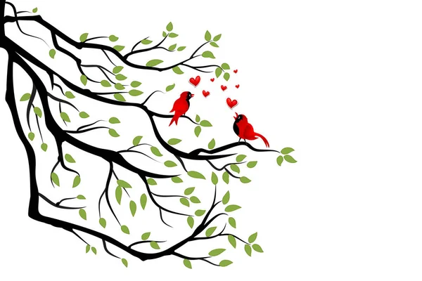 Love Birds Cardinal Branch Tree Vector Image Logo Design - Stok Vektor