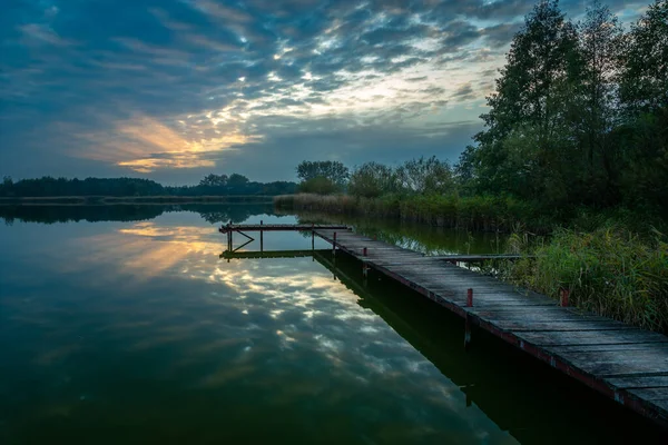 Pier Lake Sunset Clouds Stankow Lubelskie Polónia — Fotografia de Stock