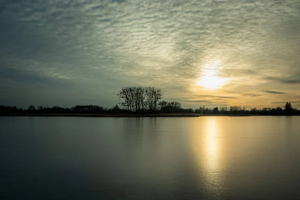 Brilho Sol Lago Congelado Stankow Polônia — Fotografia de Stock
