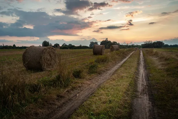 未舗装の道路と夕方の空 ノヴィニー ルベルスキー ポーランド — ストック写真