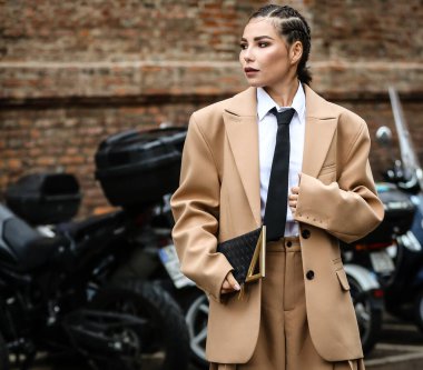 MILAN, Italy- September 25 2020: Karina Nigay on the street in Milan.