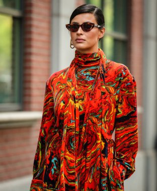MILAN, Italy- September 22 2021: Rym Saidi on the street in Milan.