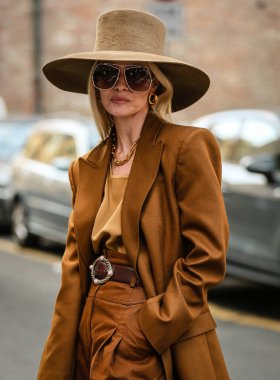 MILAN, Italy- September 22 2021: Elizabeth Sulcer on the street in Milan.