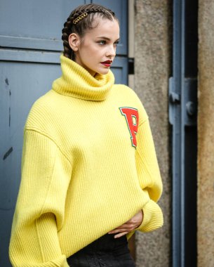 MILAN, Italy- September 25 2021: Barbara Palvin on the street in Milan.