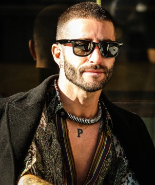 MILAN, Italy- January 16 2022: Pelayo Diaz  on the street in Milan.