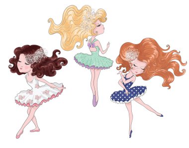 Güzel küçük balerinler, el çizimi vektör çizimleri.