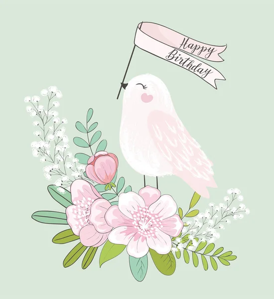 Vogel Mit Blumen Vektorillustration — Stockvektor