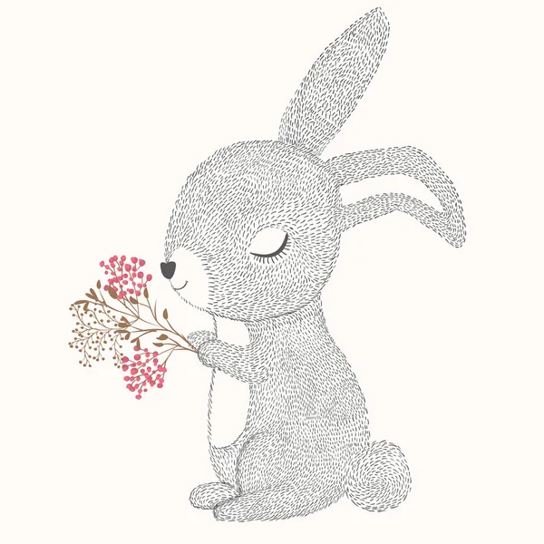 Wektor Ilustracja Cute Króliczek Kwiatami — Wektor stockowy