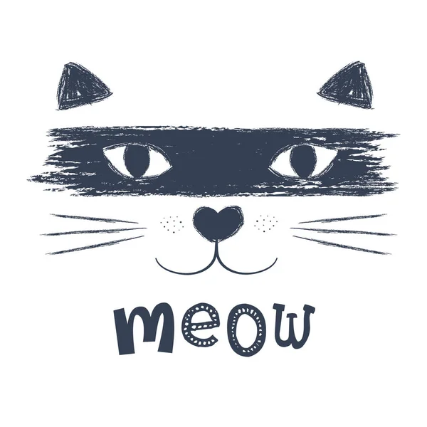 Katt Med Skrift Meow Vektorillustrasjon – stockvektor