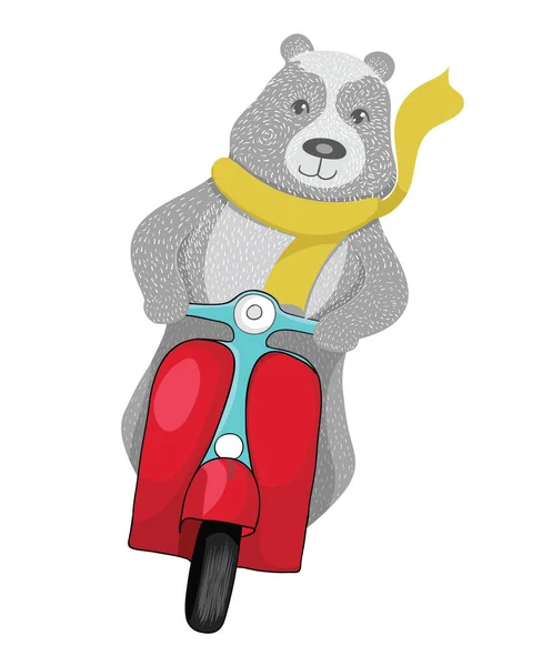 Illustrazione Cartone Animato Simpatico Orso Equitazione Scooter Isolato Uno Sfondo — Vettoriale Stock