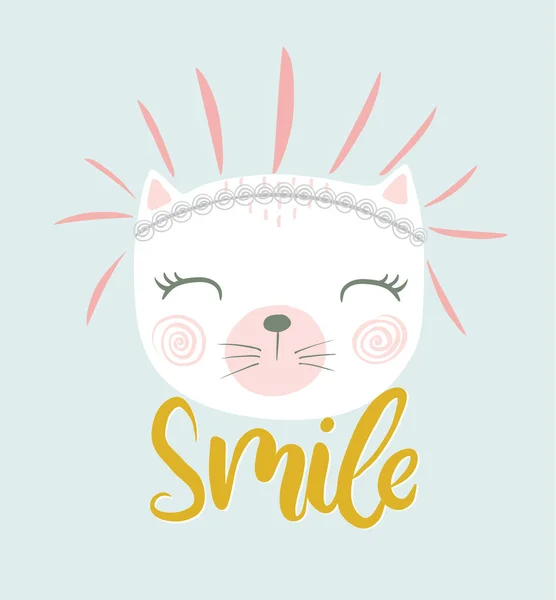 Carino Adorabile Gatto Bianco Sorridente Illustrazione Vettoriale — Vettoriale Stock