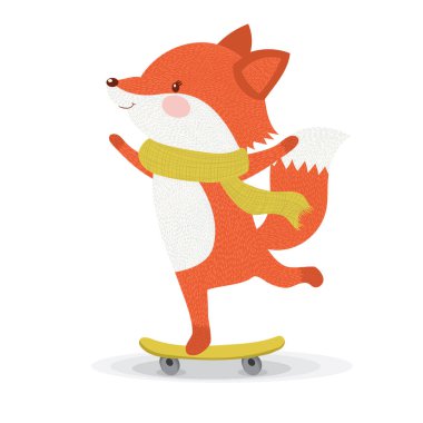 Kaykaya binen şirin bir tilki, vektör çizimi.