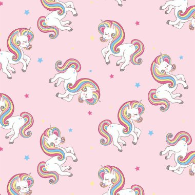 Sevimli tek boynuzlu atlarla kusursuz bir desen. vektör illüstrasyonu