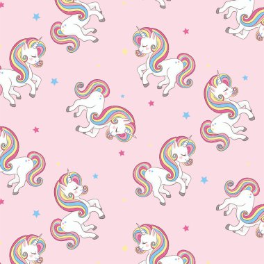 Sevimli tek boynuzlu atlarla kusursuz bir desen. vektör illüstrasyonu