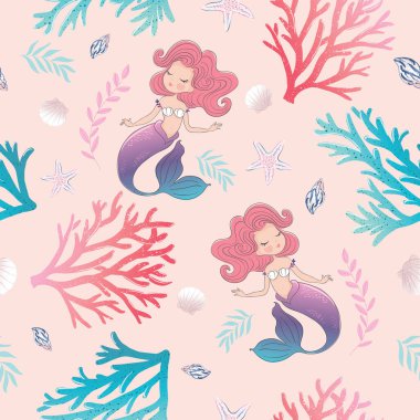 Mercan desenli şirin denizkızları, vektör çizimi