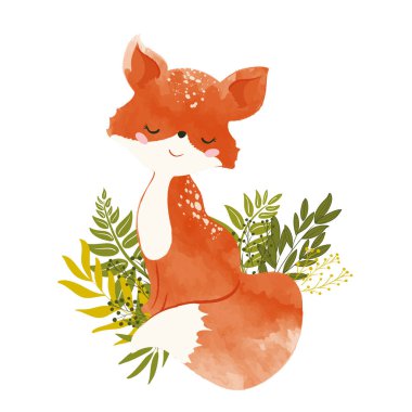 Yeşil yaprakların arasında sevimli tilki