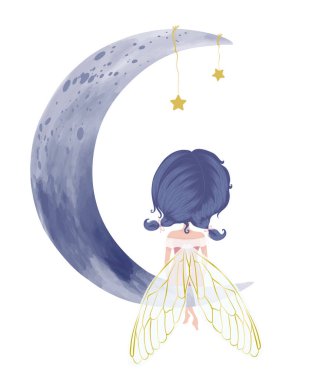 Ay 'da oturan sevimli küçük peri