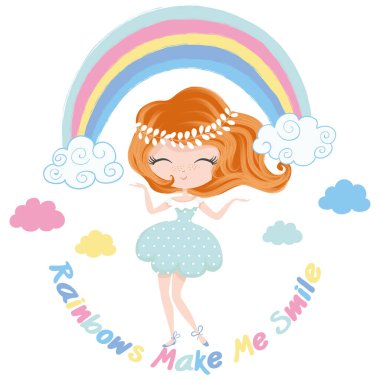 Gökkuşağının altında duran tatlı küçük kız