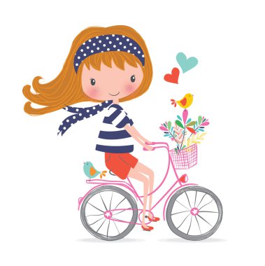 Bir kız bir bisiklet sürme çizimi