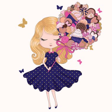 Şekerli küçük kız, vektör çizimi.