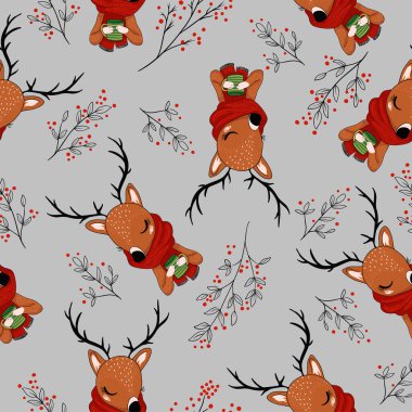 Geyik ve noel ağaçlarıyla kusursuz desen.