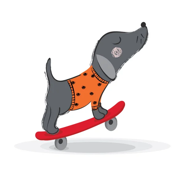 Funny Cartoon Dog Skateboard Vector Illustration — Stock Vector