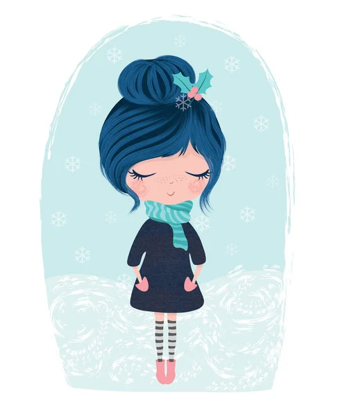 Mignonne Petite Fille Avec Une Écharpe Hiver Illustration Vectorielle — Image vectorielle