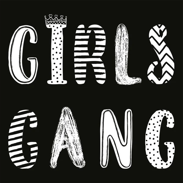 Dessin Main Drôle Lettrage Girls Gang Illustration Vectorielle — Image vectorielle