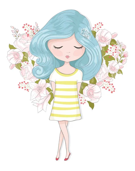 Mignonne Fille Dessin Animé Avec Couronne Florale Illustration Vectorielle — Image vectorielle