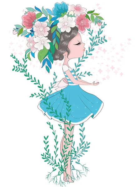 Beautiful Girl Floral Wreath Vector Illustration — Stock Vector