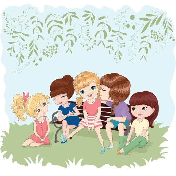 Illustration Vectorielle Mignon Dessin Animé Enfants Ensemble Dans Parc Été — Image vectorielle