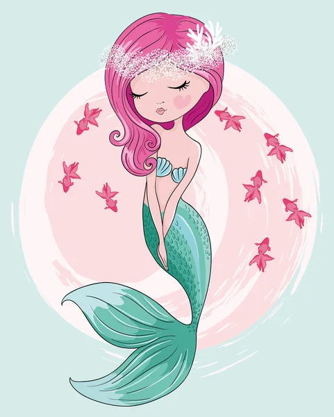 Vector Illustration Mermaid Pink Hair — Stock Vector