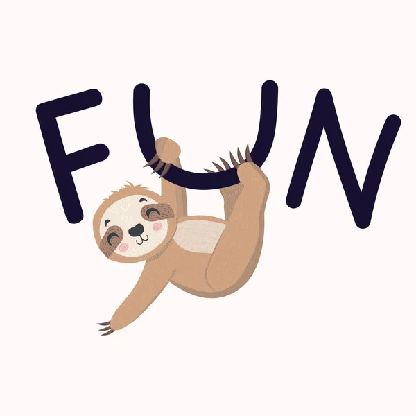 Lucu Kartun Sloth Dan Fun Surat Vektor Ilustrasi - Stok Vektor