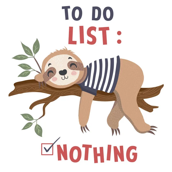 Cute Little Sloth Sleeping Tree Branch Vector Illustration — Stock Vector