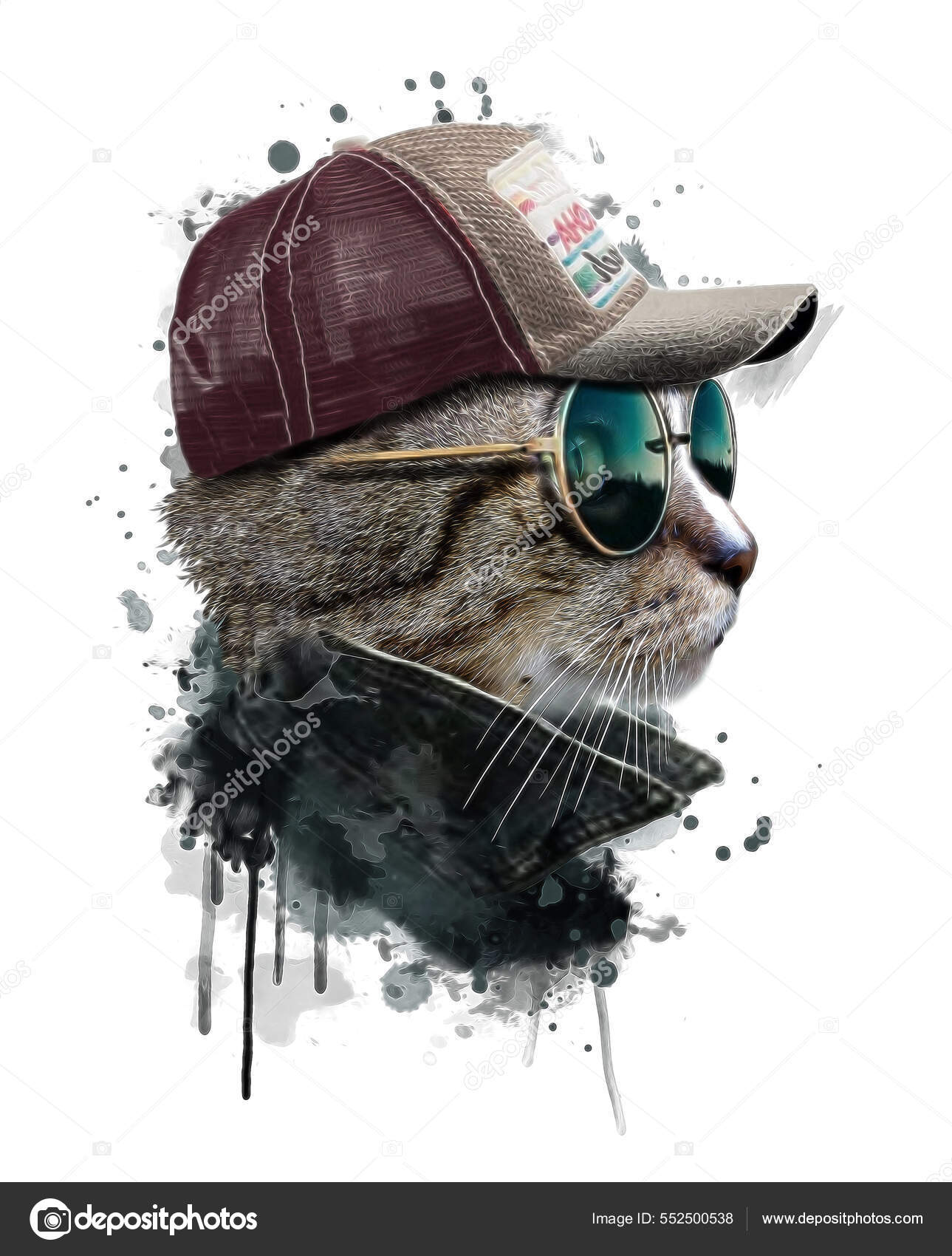 Cat Cap Watercolor Illustration Stock Photo by 552500538