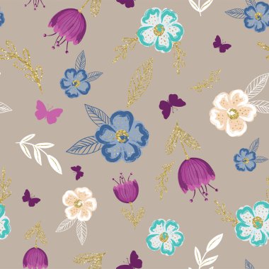 Çiçekli kusursuz desen, vektör illüstrasyonu