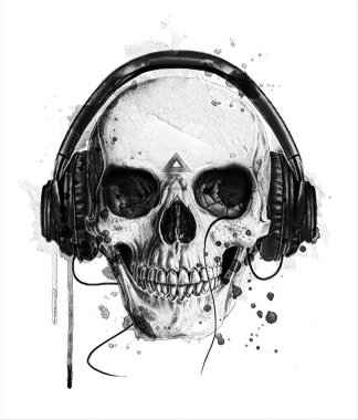 Kulaklıklı kafatası çizimi 