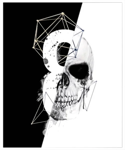 Ilustración Cráneo Blanco Negro Música Rock Temática Hombres Camiseta Gráfica — Foto de Stock