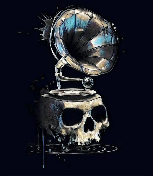 Cráneo Con Gramófono — Foto de Stock