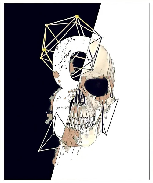 Black White Skull Illustration Rock Music Themted Men Shirt Graphic — 스톡 사진